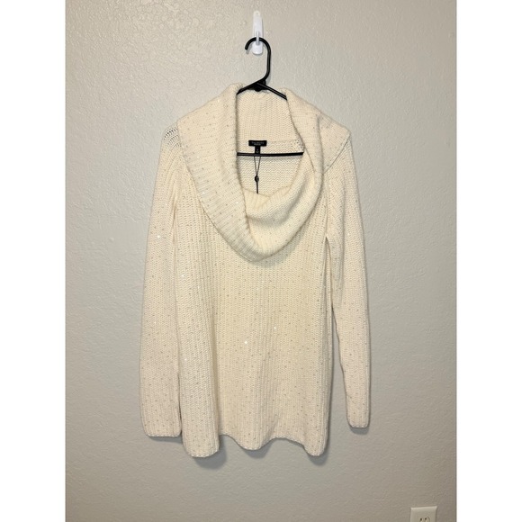 Talbots Holiday Embellished Cowl Neck Sweater Sparkly Knit Cream Women's - Picture 1 of 4